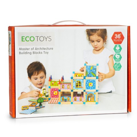 Drewniane klocki konstrukcyjne budowanie domek 6w1 ECOTOYS Drewniane klocki konstrukcyjne budowanie domek 6w1 ECOTOYS