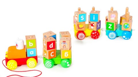 Drewniany pociąg duże klocki edukacyjne alfabet ECOTOYS Drewniany pociąg duże klocki edukacyjne alfabet ECOTOYS