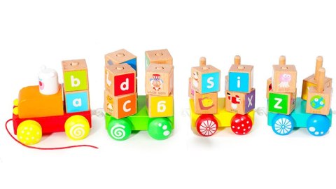 Drewniany pociąg duże klocki edukacyjne alfabet ECOTOYS Drewniany pociąg duże klocki edukacyjne alfabet ECOTOYS
