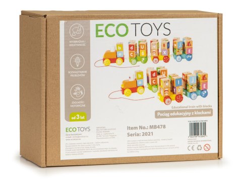 Drewniany pociąg duże klocki edukacyjne alfabet ECOTOYS Drewniany pociąg duże klocki edukacyjne alfabet ECOTOYS
