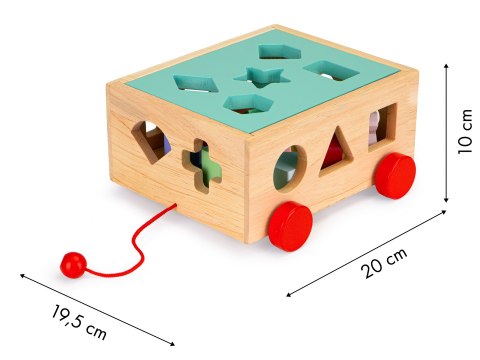 Drewniany wózek sorter z klockami - kostka edukacyjna dla dzieci ECOTOYS Drewniany wózek sorter z klockami - kostka edukacyjna dla dzieci ECOTOYS