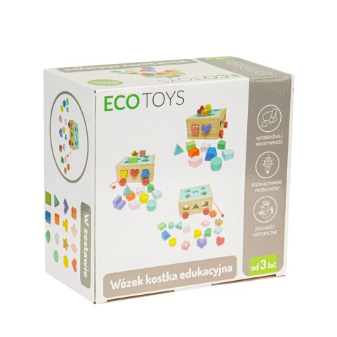 Drewniany wózek sorter z klockami - kostka edukacyjna dla dzieci ECOTOYS Drewniany wózek sorter z klockami - kostka edukacyjna dla dzieci ECOTOYS