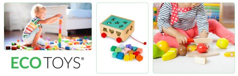Drewniany wózek sorter z klockami - kostka edukacyjna dla dzieci ECOTOYS Drewniany wózek sorter z klockami - kostka edukacyjna dla dzieci ECOTOYS