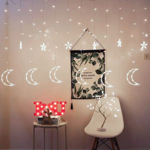 Lampki księżyce gwiazdki świąteczne światełka kurtyna 96LED Lampki księżyce gwiazdki świąteczne światełka kurtyna 96LED