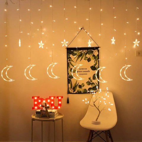 Lampki księżyce gwiazdki świąteczne światełka kurtyna 96LED Lampki księżyce gwiazdki świąteczne światełka kurtyna 96LED