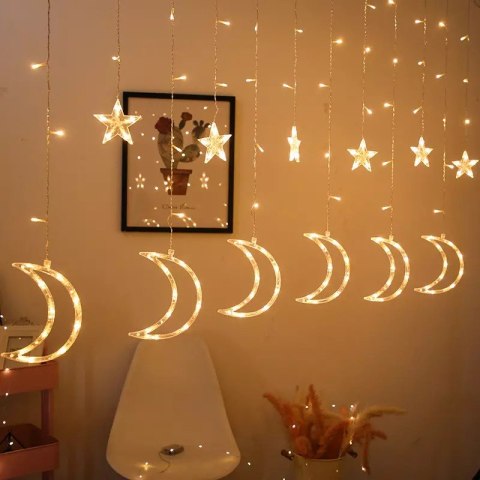 Lampki księżyce gwiazdki świąteczne światełka kurtyna 96LED Lampki księżyce gwiazdki świąteczne światełka kurtyna 96LED