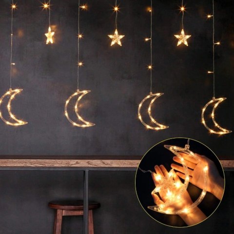 Lampki księżyce gwiazdki świąteczne światełka kurtyna 96LED Lampki księżyce gwiazdki świąteczne światełka kurtyna 96LED