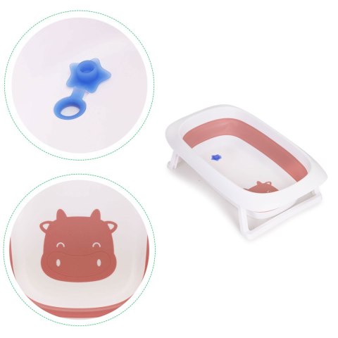 Wanienka dla dzieci wanna różowa składana z odpływem - Krówka ECOTOYS Wanienka dla dzieci wanna różowa składana z odpływem - Krówka ECOTOYS