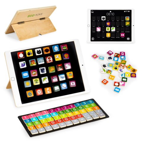 Drewniany tablet edukacyjny tablica magnetyczna kredowa ECOTOYS Drewniany tablet edukacyjny tablica magnetyczna kredowa ECOTOYS