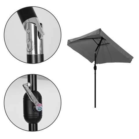 Prostokątny duży parasol ogrodowy skośny łamany z korbą szary 200x140 cm MultiGarden Prostokątny duży parasol ogrodowy skośny łamany z korbą szary 200x140 cm MultiGarden