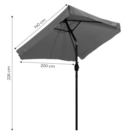 Prostokątny duży parasol ogrodowy skośny łamany z korbą szary 200x140 cm MultiGarden Prostokątny duży parasol ogrodowy skośny łamany z korbą szary 200x140 cm MultiGarden