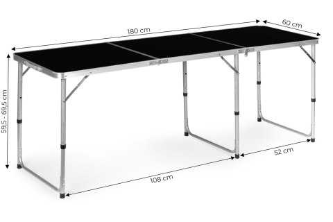 Stolik turystyczny stół składany kemping czarny blat 180x60 cm MultiGarden Stolik turystyczny stół składany kemping czarny blat 180x60 cm MultiGarden