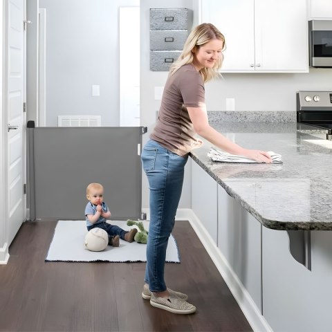 Bramka barierka roleta 150 cm ochronna zabezpieczająca na schody i drzwi - szara ECOTOYS Bramka barierka roleta 150 cm ochronna zabezpieczająca na schody i drzwi - szara ECOTOYS