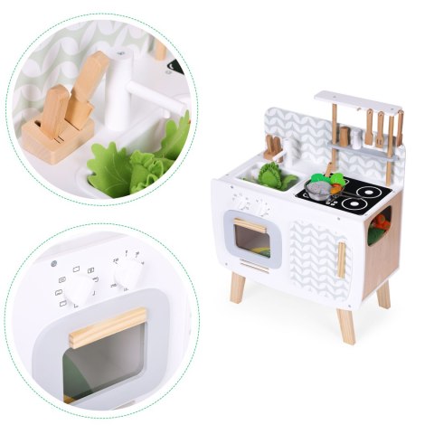 Drewniana kuchnia dla dzieci retro piekarnik palniki zlew akcesoria kuchenne ECOTOYS Drewniana kuchnia dla dzieci retro piekarnik palniki zlew akcesoria kuchenne ECOTOYS