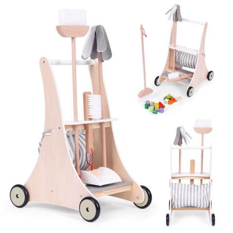 Drewniany zestaw do sprzątania wózek ECOTOYS Drewniany zestaw do sprzątania wózek ECOTOYS