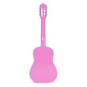 Gitara dla dzieci różowa duża - 34` drewniana 6 strun metalowe i nylonowe ECOTOYS