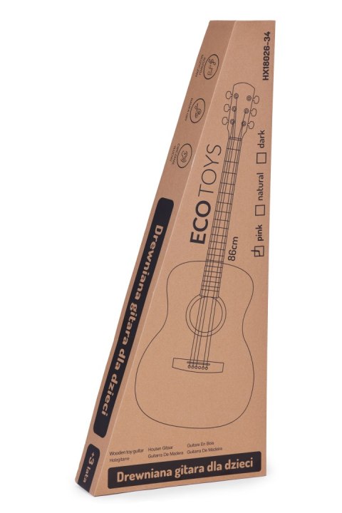 Gitara dla dzieci różowa duża - 34` drewniana 6 strun metalowe i nylonowe ECOTOYS Gitara dla dzieci różowa duża - 34` drewniana 6 strun metalowe i nylonowe ECOTOYS