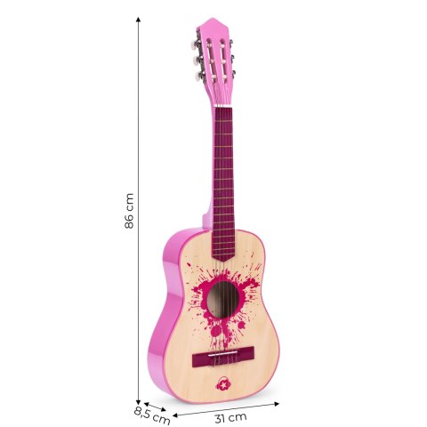 Gitara dla dzieci różowa duża - 34` drewniana 6 strun metalowe i nylonowe ECOTOYS Gitara dla dzieci różowa duża - 34` drewniana 6 strun metalowe i nylonowe ECOTOYS