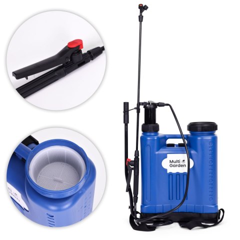 Opryskiwacz ciśnieniowy plecakowy 16L ogrodowy ręczny 2-4 bar długa lanca 4 dysze szelki MultiGarden Opryskiwacz ciśnieniowy plecakowy 16L ogrodowy ręczny 2-4 bar długa lanca 4 dysze szelki MultiGarden