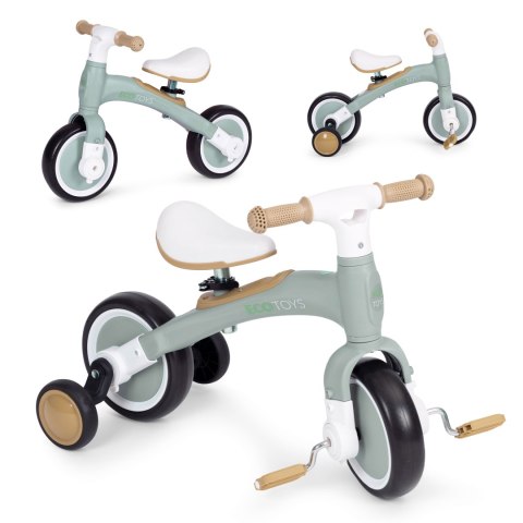 Rower rowerek biegowy z pedałami - treningowy kółka boczne 3w1 zielony ECOTOYS Rower rowerek biegowy z pedałami - treningowy kółka boczne 3w1 zielony ECOTOYS
