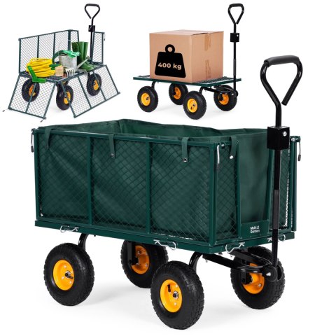 Wózek transportowy ogrodowy 400 kg do traktorka otwierane burty duże pompowane koła MultiGarden Wózek transportowy ogrodowy 400 kg do traktorka otwierane burty duże pompowane koła MultiGarden