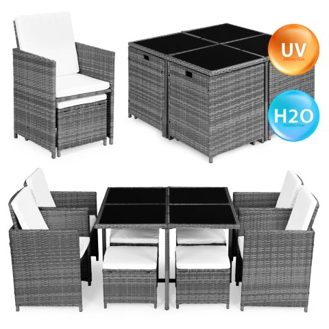 Komplet mebli ogrodowych z technorattanu 4 fotele 4 pufy stolik MultiGarden Komplet mebli ogrodowych z technorattanu 4 fotele 4 pufy stolik MultiGarden