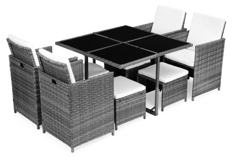Komplet mebli ogrodowych z technorattanu 4 fotele 4 pufy stolik MultiGarden Komplet mebli ogrodowych z technorattanu 4 fotele 4 pufy stolik MultiGarden