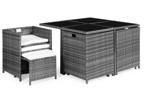 Komplet mebli ogrodowych z technorattanu 4 fotele 4 pufy stolik MultiGarden Komplet mebli ogrodowych z technorattanu 4 fotele 4 pufy stolik MultiGarden