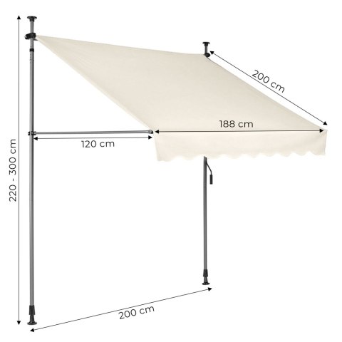 Markiza przeciwsłoneczna balkonowa 200x120 cm regulacja wysokości wodoodporna korbka ręczna beżowa MultiGarden Markiza przeciwsłoneczna balkonowa 200x120 cm regulacja wysokości wodoodporna korbka ręczna beżowa MultiGarden