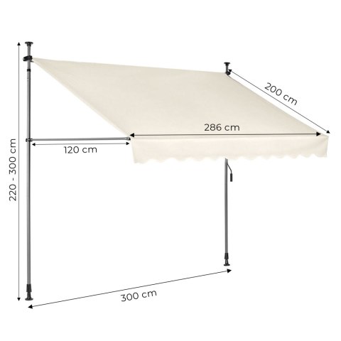 Markiza przeciwsłoneczna balkonowa 300x120 cm regulacja wysokości wodoodporna korbka ręczna beżowa MultiGarden Markiza przeciwsłoneczna balkonowa 300x120 cm regulacja wysokości wodoodporna korbka ręczna beżowa MultiGarden