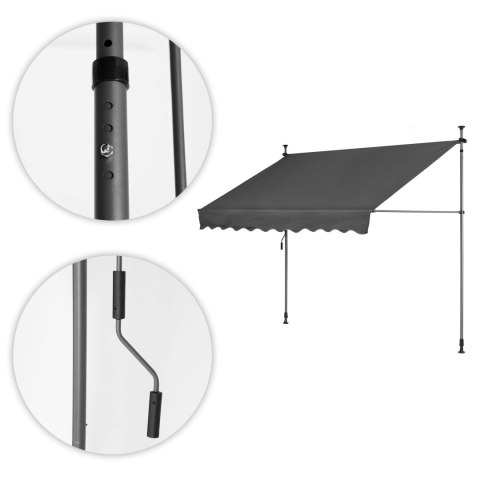 Markiza przeciwsłoneczna balkonowa 300x120 cm regulacja wysokości wodoodporna korbka ręczna szara MultiGarden Markiza przeciwsłoneczna balkonowa 300x120 cm regulacja wysokości wodoodporna korbka ręczna szara MultiGarden