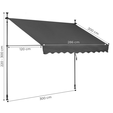 Markiza przeciwsłoneczna balkonowa 300x120 cm regulacja wysokości wodoodporna korbka ręczna szara MultiGarden Markiza przeciwsłoneczna balkonowa 300x120 cm regulacja wysokości wodoodporna korbka ręczna szara MultiGarden