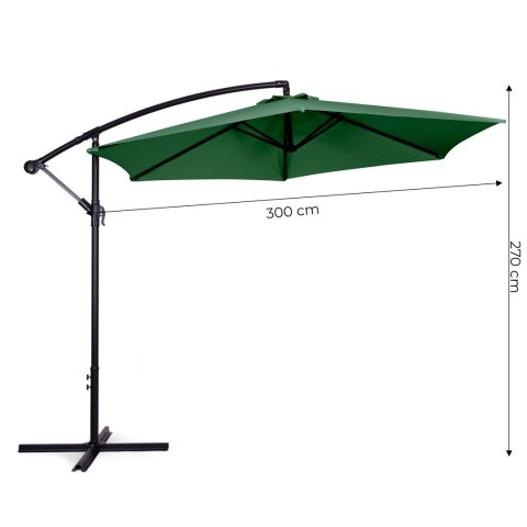 Parasol ogrodowy duży na wysięgniku składany 3 m 6 żeber zielony MultiGarden Parasol ogrodowy duży na wysięgniku składany 3 m 6 żeber zielony MultiGarden