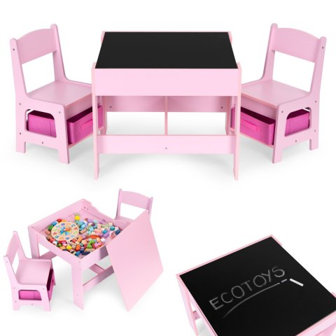 Zestaw mebli dla dzieci stolik + 2 krzesła tablica kredowa różowy ECOTOYS Zestaw mebli dla dzieci stolik + 2 krzesła tablica kredowa różowy ECOTOYS