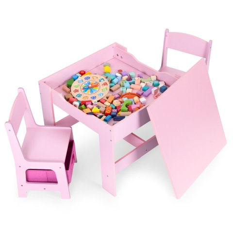 Zestaw mebli dla dzieci stolik + 2 krzesła tablica kredowa różowy ECOTOYS Zestaw mebli dla dzieci stolik + 2 krzesła tablica kredowa różowy ECOTOYS