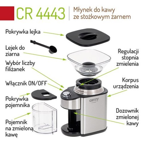 CR 4443 Młynek do kawy ze stożkowym żarnem CR 4443 Młynek do kawy ze stożkowym żarnem