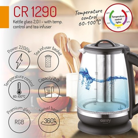 CR 1290 black Czajnik szklany 2,0 l z zaparzaczem oraz regulacją temp. CR 1290 black Czajnik szklany 2,0 l z zaparzaczem oraz regulacją temp.