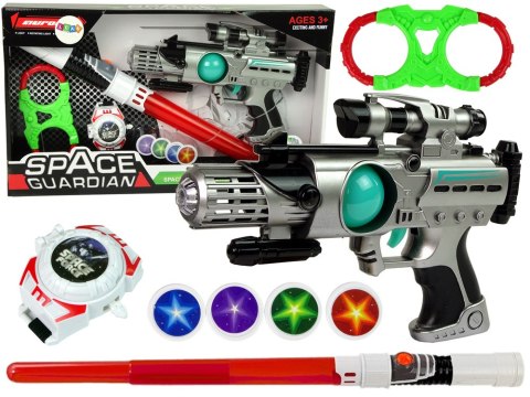 Zestaw Wojownika Kosmosu Pistolet Laserowy Miecz Świetlny Kajdanki Miotacz Dysków Zestaw Wojownika Kosmosu Pistolet Laserowy Miecz Świetlny Kajdanki Miotacz Dysków