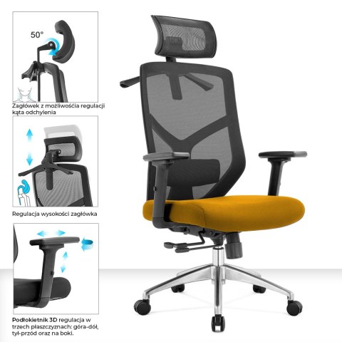 Fotel biurowy ergonomiczny Rosa musztardowy ANGEL Fotel biurowy ergonomiczny Rosa musztardowy ANGEL