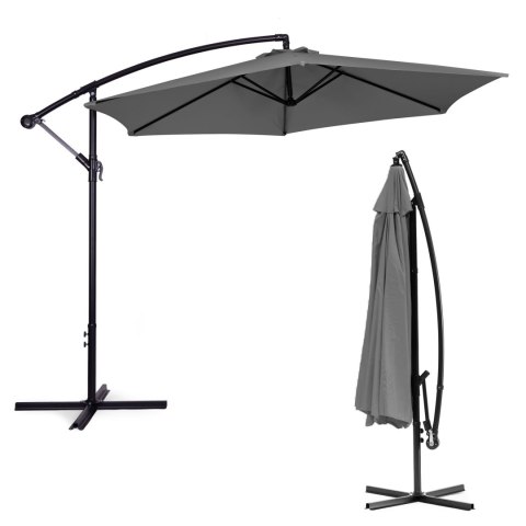 Parasol ogrodowy duży na wysięgniku składany 3 m szary 6 żeber MultiGarden Parasol ogrodowy duży na wysięgniku składany 3 m szary 6 żeber MultiGarden