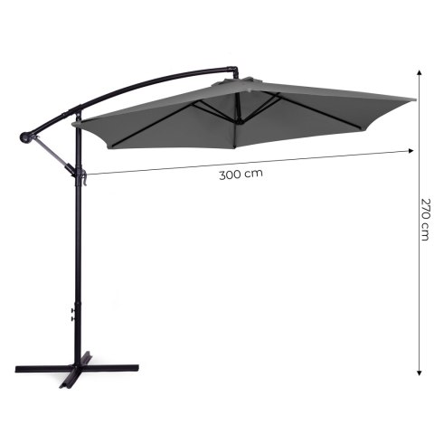 Parasol ogrodowy duży na wysięgniku składany 3 m szary 6 żeber MultiGarden Parasol ogrodowy duży na wysięgniku składany 3 m szary 6 żeber MultiGarden