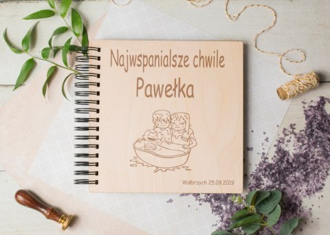 DUŻY Album drewniany dziecięcy grawer, 30x30cm kwadrat DK3