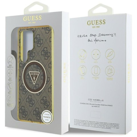 Guess 4G Glitter Triangle Buttons MagSafe - Etui do Samsung Galaxy S25 Ultra (brązowy) Guess 4G Glitter Triangle Buttons MagSafe - Etui do Samsung Galaxy S25 Ultra (brązowy)