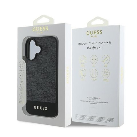 Guess 4G Bottom Stripe - Etui iPhone 16 (szary) Guess 4G Bottom Stripe - Etui iPhone 16 (szary)