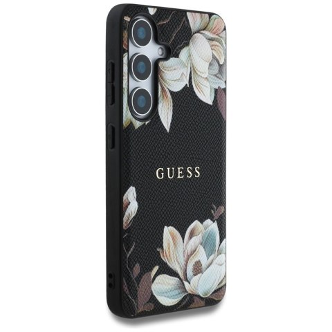 Guess Grained Printed Flower Pattern MagSafe - Etui do Samsung Galaxy S25 (czarny) Guess Grained Printed Flower Pattern MagSafe - Etui do Samsung Galaxy S25 (czarny)