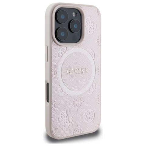 Guess Saffiano Peony Classic Logo MagSafe - Etui iPhone 16 Pro Max (różowy) Guess Saffiano Peony Classic Logo MagSafe - Etui iPhone 16 Pro Max (różowy)
