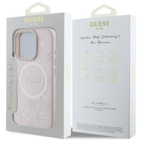 Guess Saffiano Peony Classic Logo MagSafe - Etui iPhone 16 Pro Max (różowy) Guess Saffiano Peony Classic Logo MagSafe - Etui iPhone 16 Pro Max (różowy)