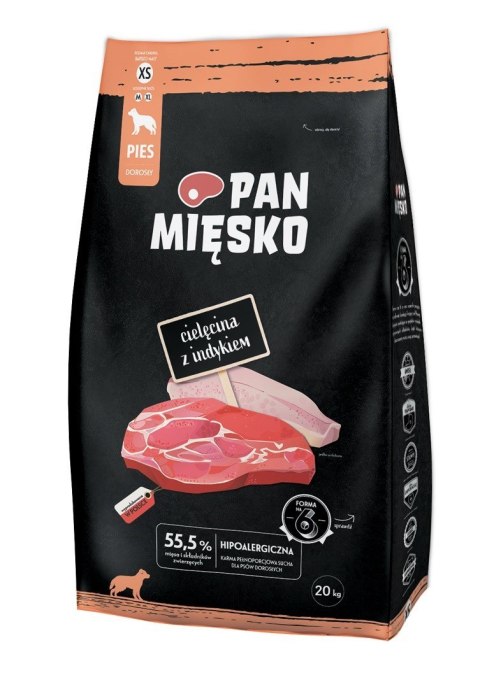 PAN MIĘSKO Cielęcina z indykiem (dorosły) chrupki XS - Karma sucha dla psa - 20kg PAN MIĘSKO Cielęcina z indykiem (dorosły) chrupki XS - Karma sucha dla psa - 20kg