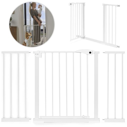 Bramka barierka zabezpieczająca 74-132 cm na schody i drzwi stal dodatkowe panele biała ECOTOYS Bramka barierka zabezpieczająca 74-132 cm na schody i drzwi stal dodatkowe panele biała ECOTOYS