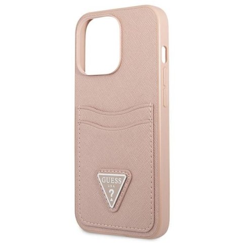 Guess Saffiano Double Card Triangle - Etui iPhone 13 Pro Max (różowy) Guess Saffiano Double Card Triangle - Etui iPhone 13 Pro Max (różowy)